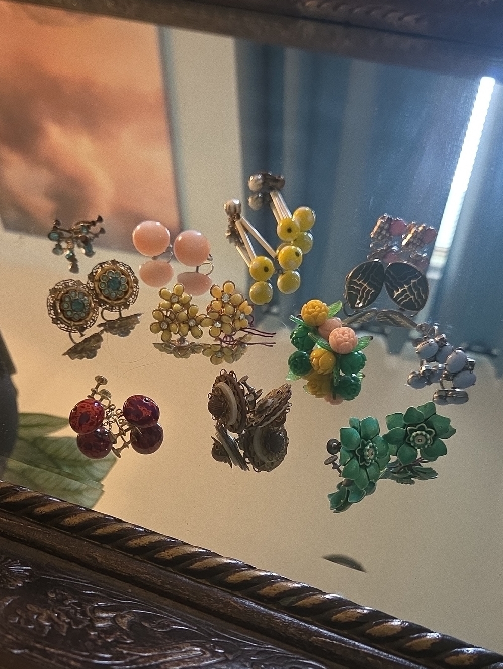 Assorted Women's Floral and Bead Earrings in Green, Yellow, Pink and Coral